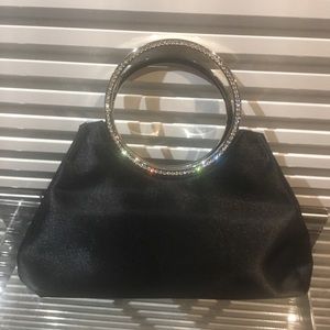 NWOT satin evening bag w/ silver rhinestone handle
